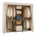 Freestanding Steel Frame Wardrobe with Polyester Fabric Cover Beige 175cm x 150cm x 45cm