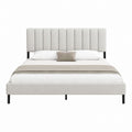 Linen King Size Bed with Metal Legs in Cream