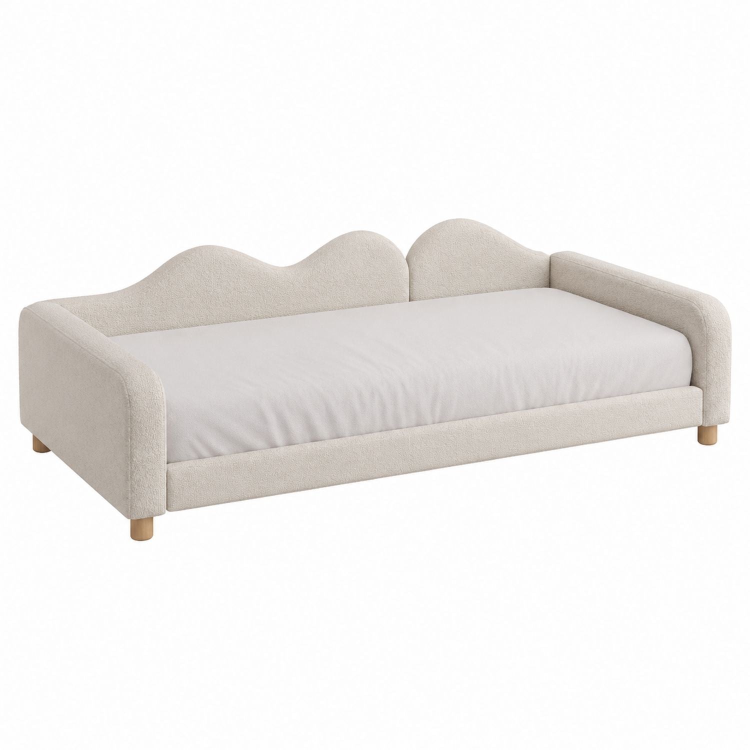 Children's Upholstered Daybed Wood Frame Beige 200cm x 90cm x 70cm