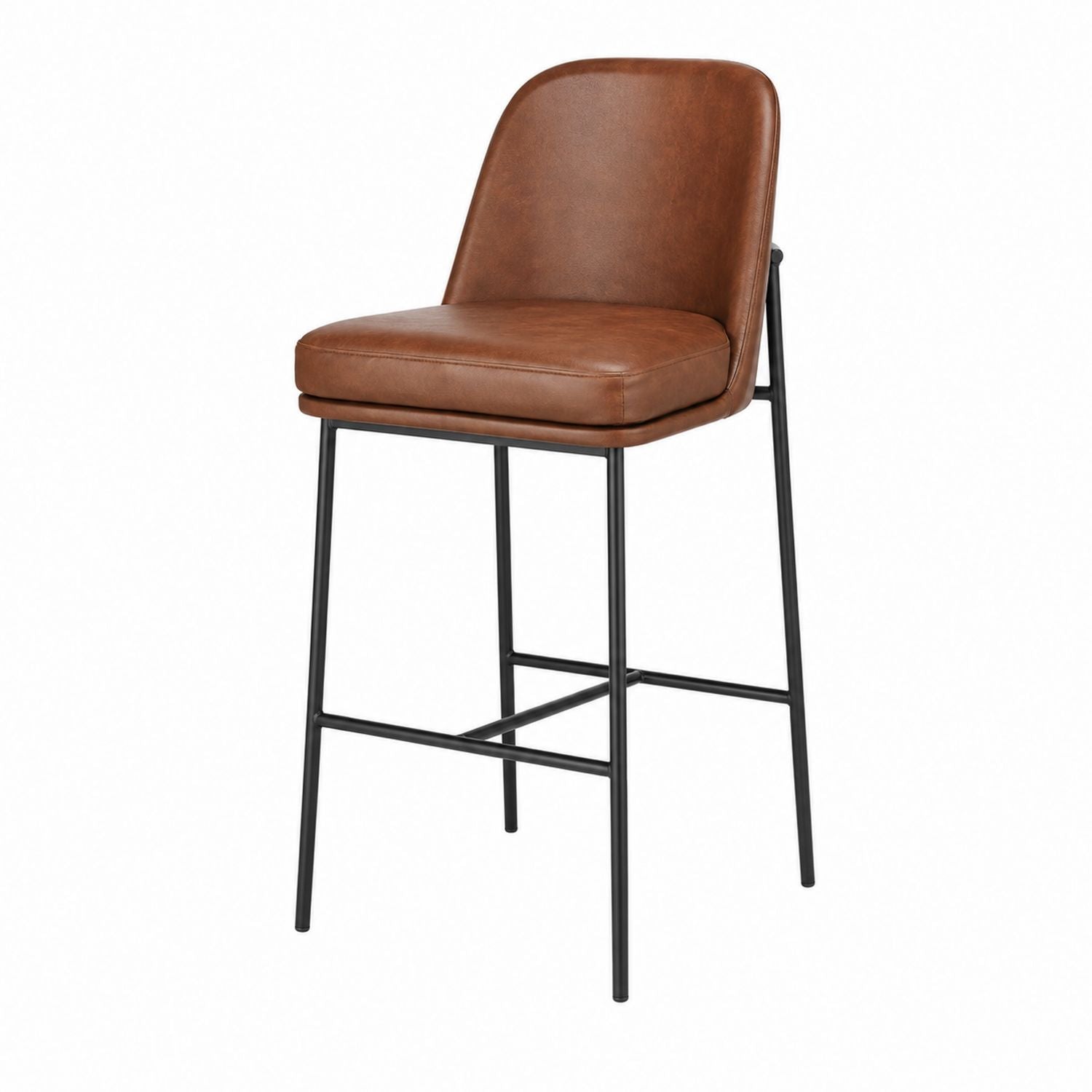 Brown Faux Leather Bar Stool with Metal Frame