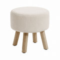 Linen Round Ottoman with Wooden Legs Beige 40cm
