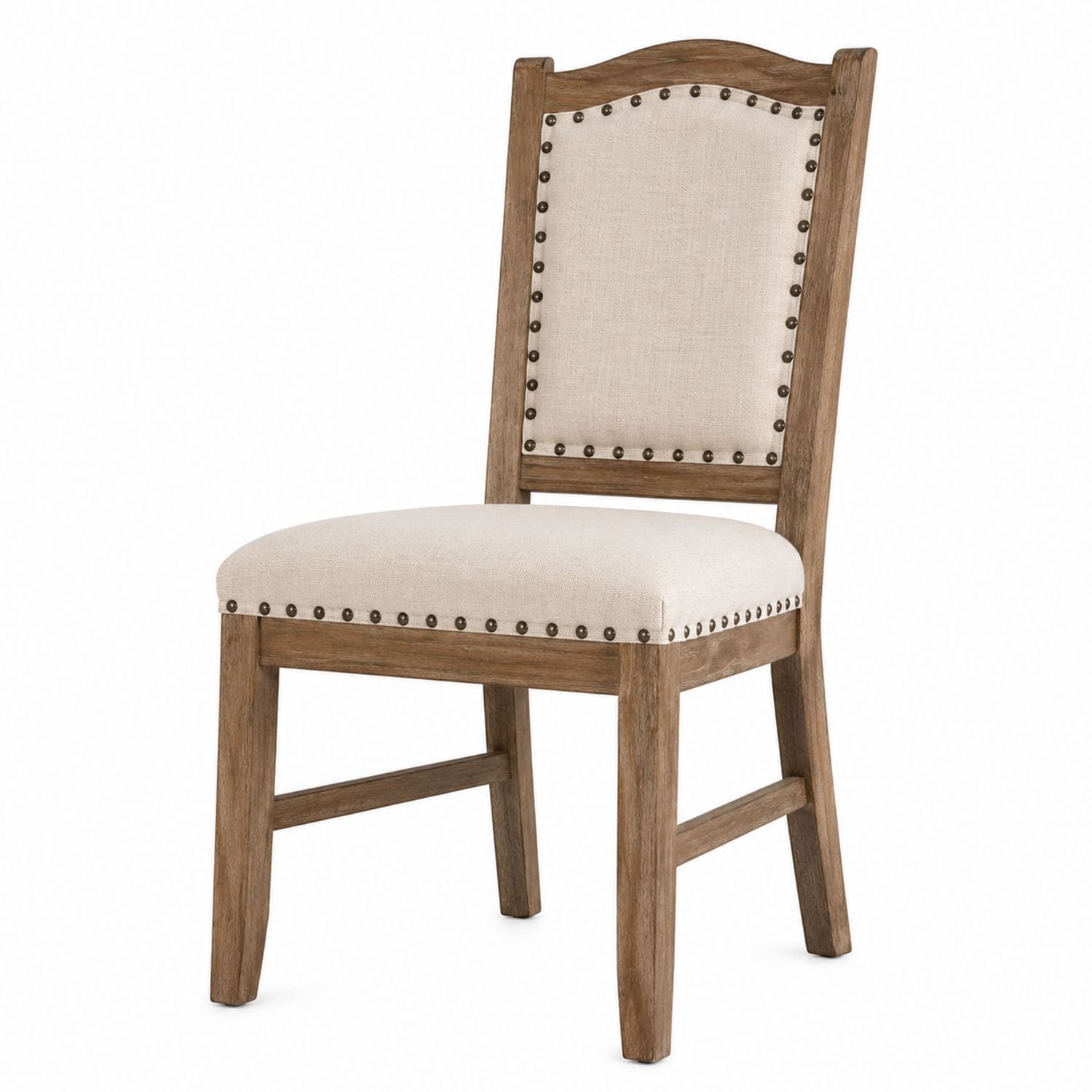 Wood Dining Chair Beige Linen Upholstery with Nailhead Trim