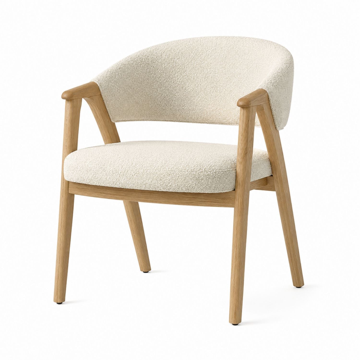 Bouclé Fabric Dining Chair with Solid Oak Frame Beige