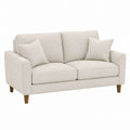 Beige Fabric Upholstered Sofa with Solid Wood Legs, 2-Seater